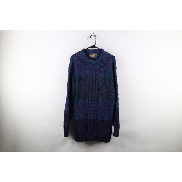 Vtg 90s Chaps Ralph Lauren Boy Scout Mens L Chunky Cable Knit Fisherman Sweater